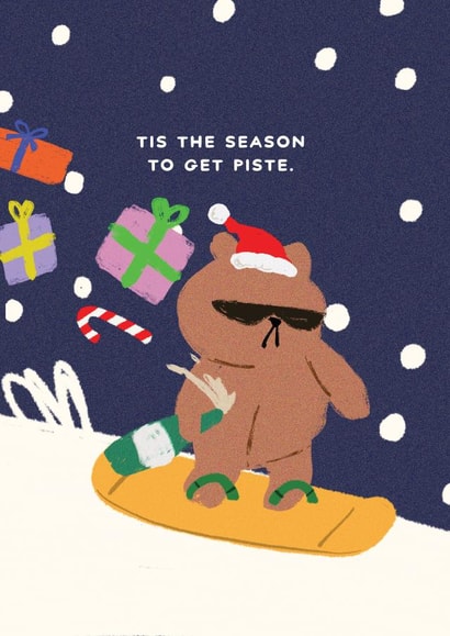 Funny Christmas Card - Skiing Pun - Cool Bear - Piste created by JOLLY AWESOME