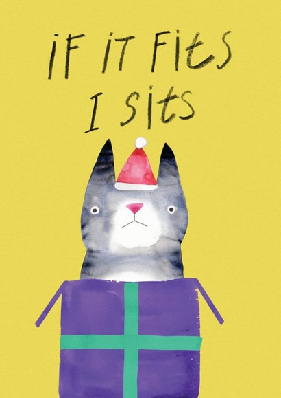 Funny Christmas Card - From The Cat - If It Fits I Sits created by JOLLY AWESOME