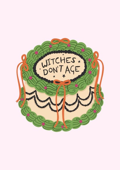 Funny Birthday Card - Witches Don't Age - Cake - Halloween Birthday Card For Her created by The Happy Badger