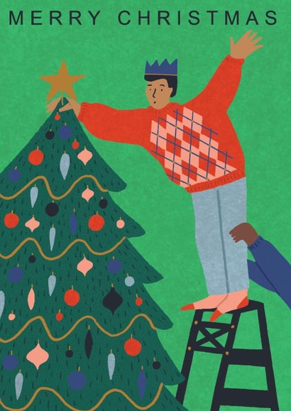 Retro Christmas Card - Christmas Tree Decorating created by Laura Darrington Design Ltd.