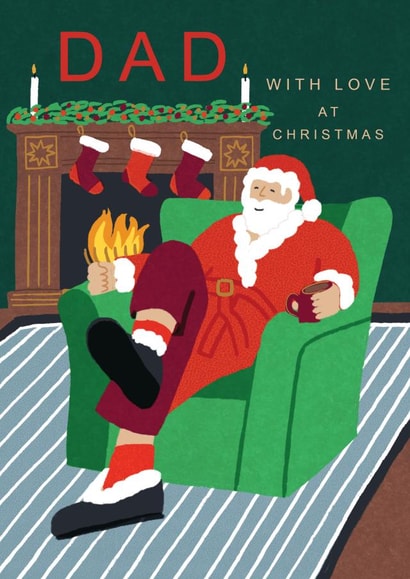 Retro Christmas Card - For Dad - Santa At The Fireplace created by Laura Darrington Design Ltd.