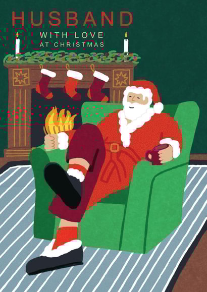 Retro Christmas Card - For Husband - Santa With Fireplace created by Laura Darrington Design Ltd.