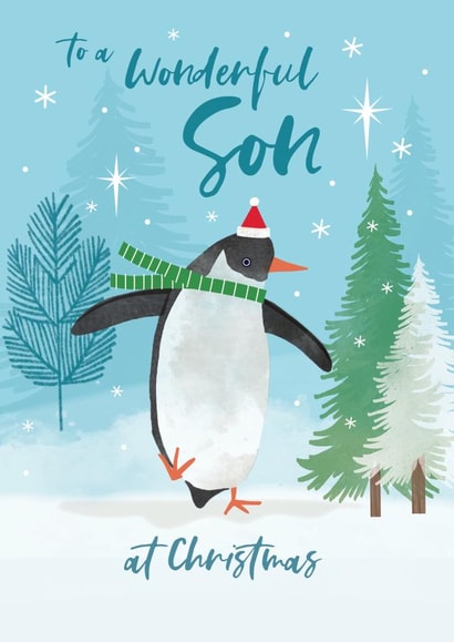 Cute Christmas Card - Penguin - For Son created by Laura Darrington Design Ltd.