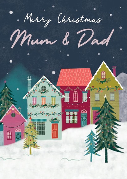 Classic Christmas Card - For Mum & Dad - Houses created by Laura Darrington Design Ltd.