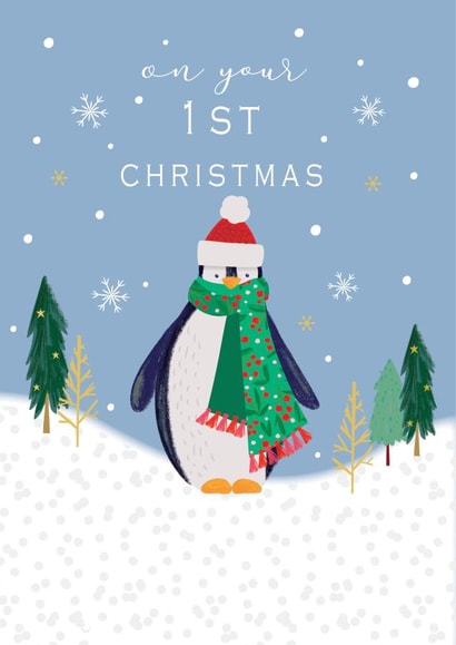 Classic 1st Christmas Card - First Christmas - Baby Penguin created by Laura Darrington Design Ltd.