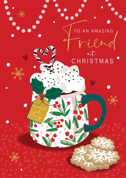 Classic Christmas Card - For Friend - Hot Chocolate created by Laura Darrington Design Ltd.