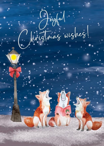 Classic Christmas Card - Foxes Singing - Joyful Christmas Wishes! created by Heather Trefusis Art