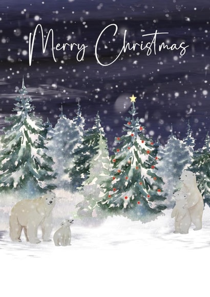 Classic Christmas Card - Polar Bears - Watercolour | thortful