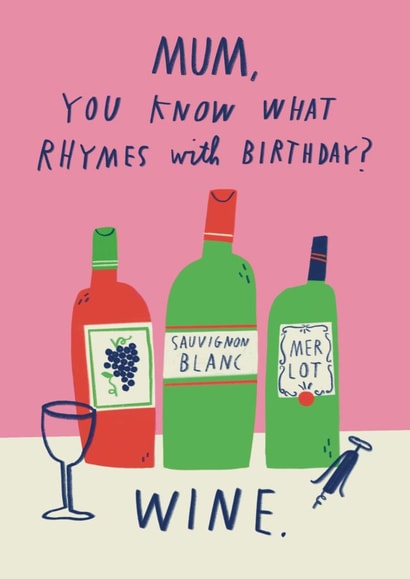 Funny Birthday Card - For Mum - Wine created by Alice Mole Illustration