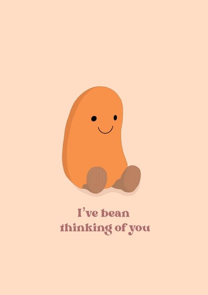Cute Thinking Of You Card - Jellycat Bean - Pun created by Stephenie Emily