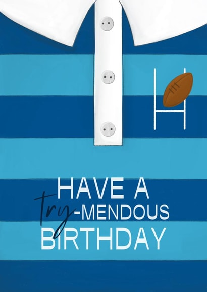Classic Birthday Card - Try-Mendous Birthday - Rugby created by Sian Moore Illustration