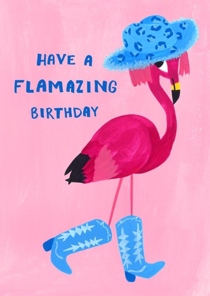 Funny Birthday Card - Cowboy Flamingo - Amazing Birthday created by Holly Fox