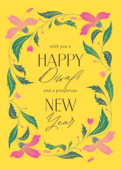 Floral Diwali Card - Hibiscus Flower Frame - Prosperous New Year created by letterfix