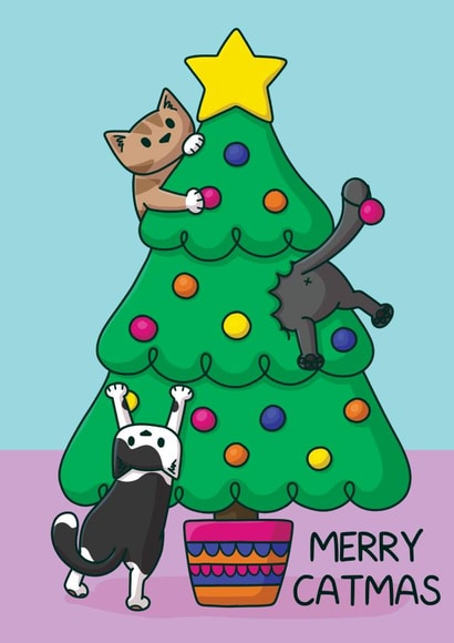 Cute Christmas Card - Tree - Cats created by Doodlecats