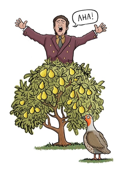 Funny Alan Partridge Christmas Pun Card - Partridge in a Pair Tree created by Carl Batterbee