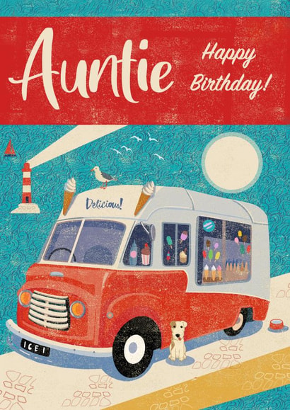 Arty Happy Birthday Card - For Auntie - Ice Cream Van - Retro created by Rocket68