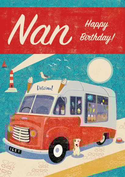 Arty Happy Birthday Card - For Nan - Ice Cream Van - Retro created by Rocket68