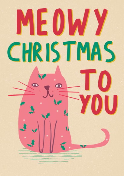 Cute Christmas Card - From The Cat - Meowy Christmas To You | thortful