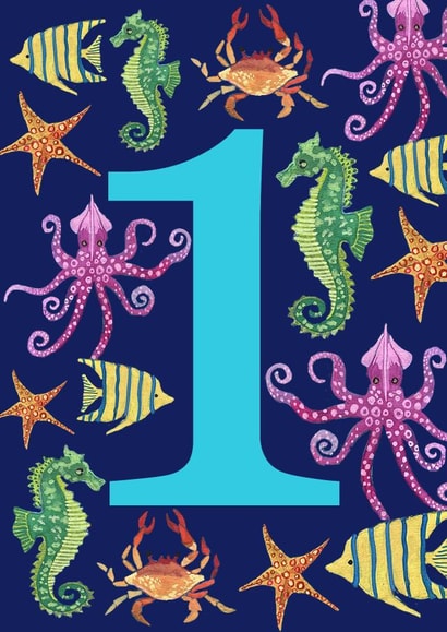 Cute 1st Birthday Card - Fish - Sealife created by While Sadie Sleeps