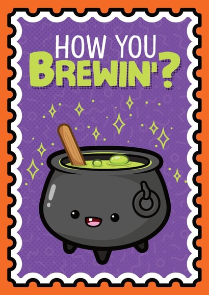 Cute Thinking Of You Card - Cauldron - How You Brewin'? created by BanziesBitz