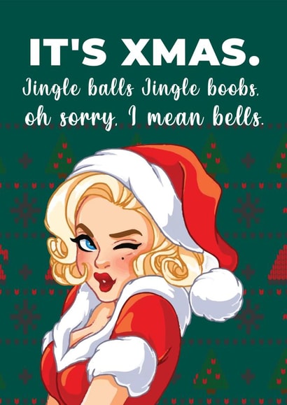 Cheeky Christmas Card - "Jingle Balls, Jingle Boobs… Oh Sorry, Bells" created by JoyGreets