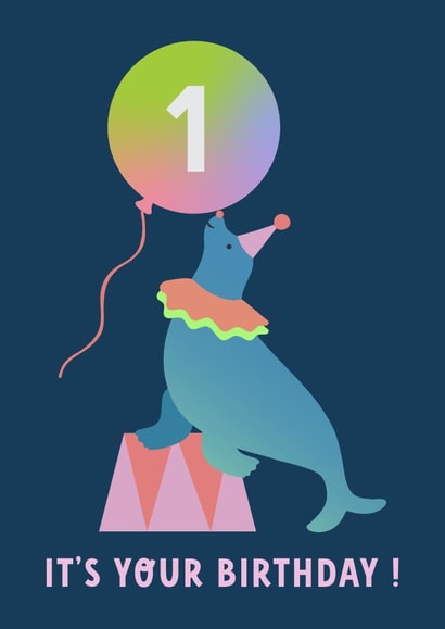 Cute Birthday Card - 1st - Circus Seal created by Catalina Williams