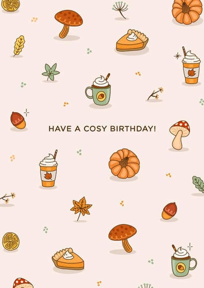 Cute Birthday Card - Cosy - Autumn - Pumpkin - Latte created by Evie Garnett Designs