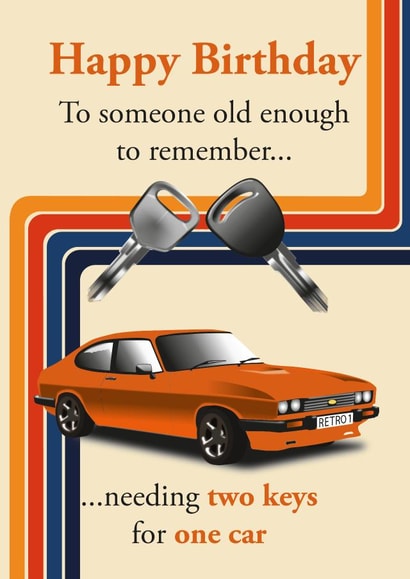 Two keys, one car - nostalgic Happy Birthday card created by Rachel Hsiroc Design