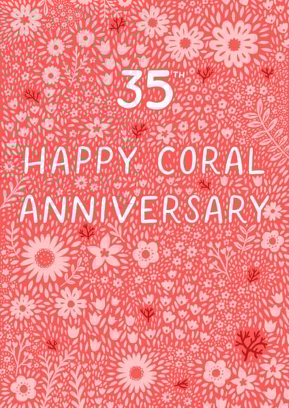 Pretty Anniversary Card - 35th - Coral - Floral created by Pear Tree Press
