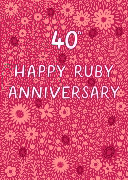 Pretty Anniversary Card - 40th - Ruby - Floral created by Pear Tree Press