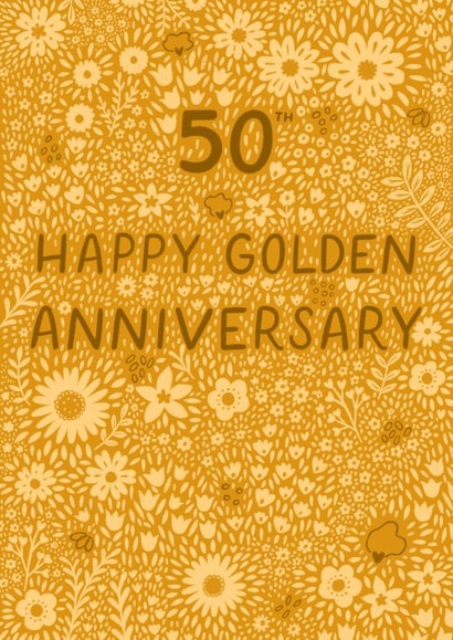 Pretty Anniversary Card - 50th - Golden - Floral created by Pear Tree Press