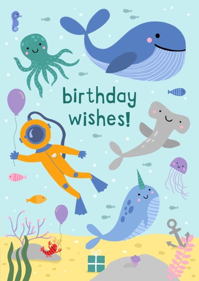 Cute Birthday Card - Under The Sea - Ocean - Children created by Zoe Spry