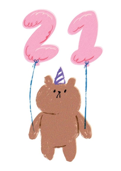 Cute 21st Birthday Card - Bearly Getting By - 21 Balloons created by JOLLY AWESOME