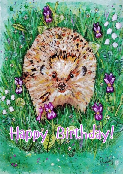 Cute Birthday Card- Hedgehog in Wildflowers- Happy Birthday! created by By Paizley