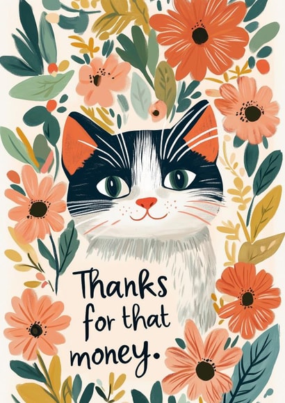 Cute Thank You Card - Cat - Thanks For That Money created by Koro Cinco