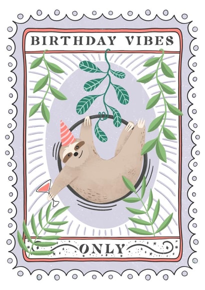 Birthday vibes only aerial hoop dancing sloth created by Life’s Peachey by Lauren Faye Peachey