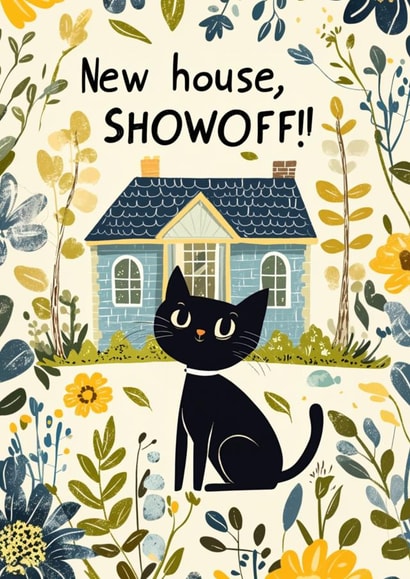 Cute New Home Card - Cat - Flowers created by Koro Cinco