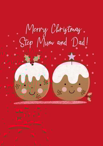 Cute Christmas Card - For Step Mum And Dad - Christmas Puddings created by Sarah Corcoran