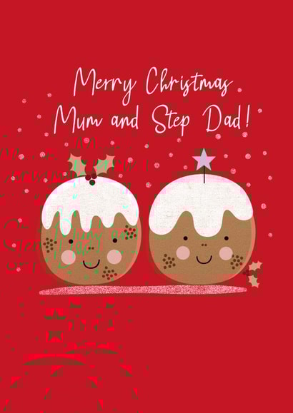 Cute Christmas Card - For Mum And Step Dad - Christmas Puddings created by Sarah Corcoran