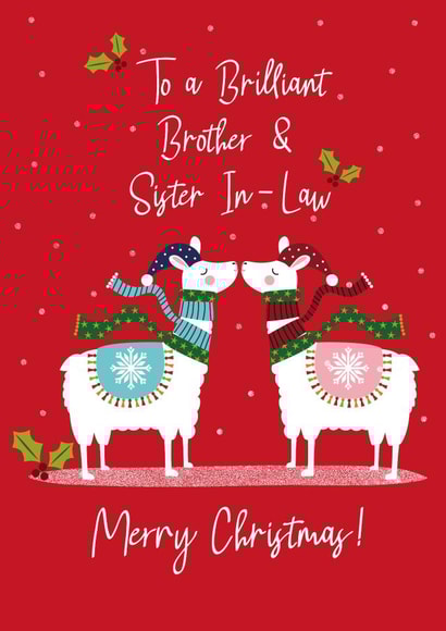 Cute Christmas Card - For Brother & Sister In-Law - Llama created by Sarah Corcoran