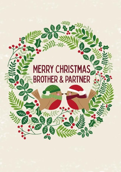 Cute Christmas Card - For Brother & Partner - Robins created by Sarah Corcoran