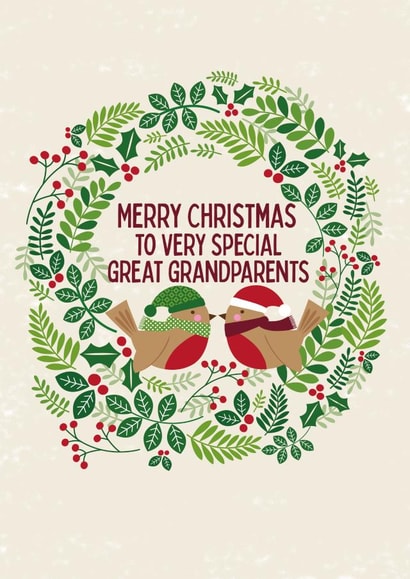 Cute Christmas Card - For Great Grandparents - Robins created by Sarah Corcoran 