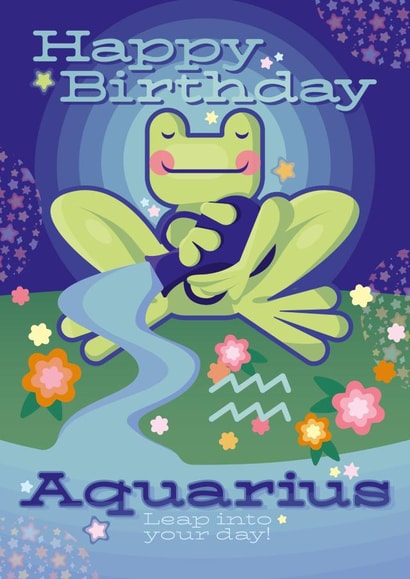 Cute Birthday Card - Frog - Aquarius created by Ellie MH Designs