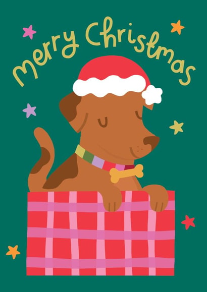 Cute Christmas Card - Dog - Illustration created by Raspberry Blossom