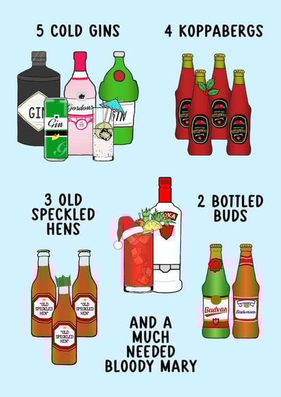 Funny Christmas Card - Twelve Days Of Christmas - Alcohol created by Of Life & Lemons Ltd.