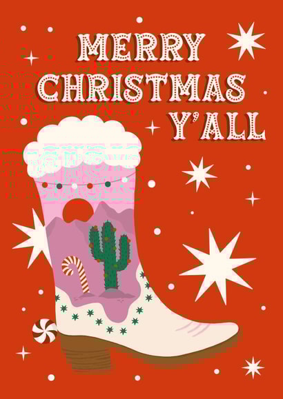 Modern Christmas Card - Cowboy Boots - Merry Christmas Y'all created by @tikkled.pink