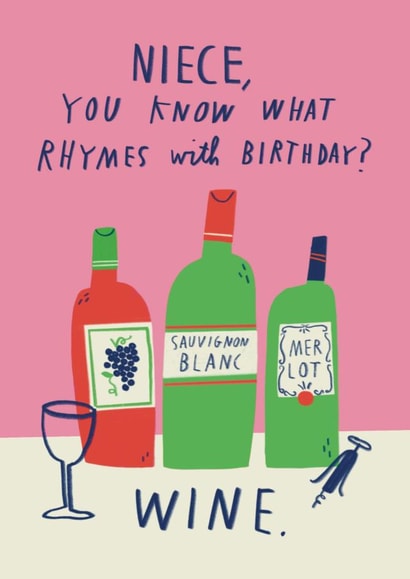 Funny Birthday Card - Niece - Wine created by Alice Mole Illustration