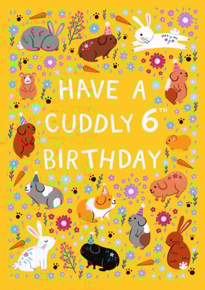 Cute Birthday Card - 6th Birthday - Cuddly Pets created by Pear Tree Press