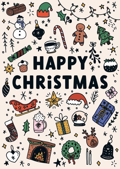 Cute Christmas Card - Happy Christmas - Festive Doodles created by Sarah Harding