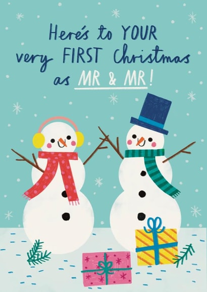 Cute Christmas Card - First Christmas As Mr & Mr - Snowmen created by Alice Mole Illustration